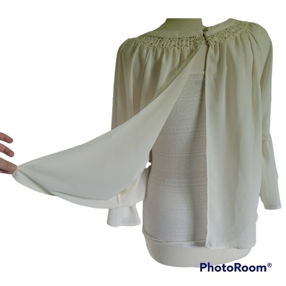 MONTEAU Cream Boho Blouse W Bell Sleeves - M - Picture 6 of 10